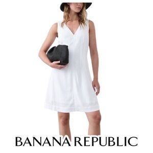 Banana Republic | White Linen-Blend Seamed Bodice Mini Sleeveless Dress